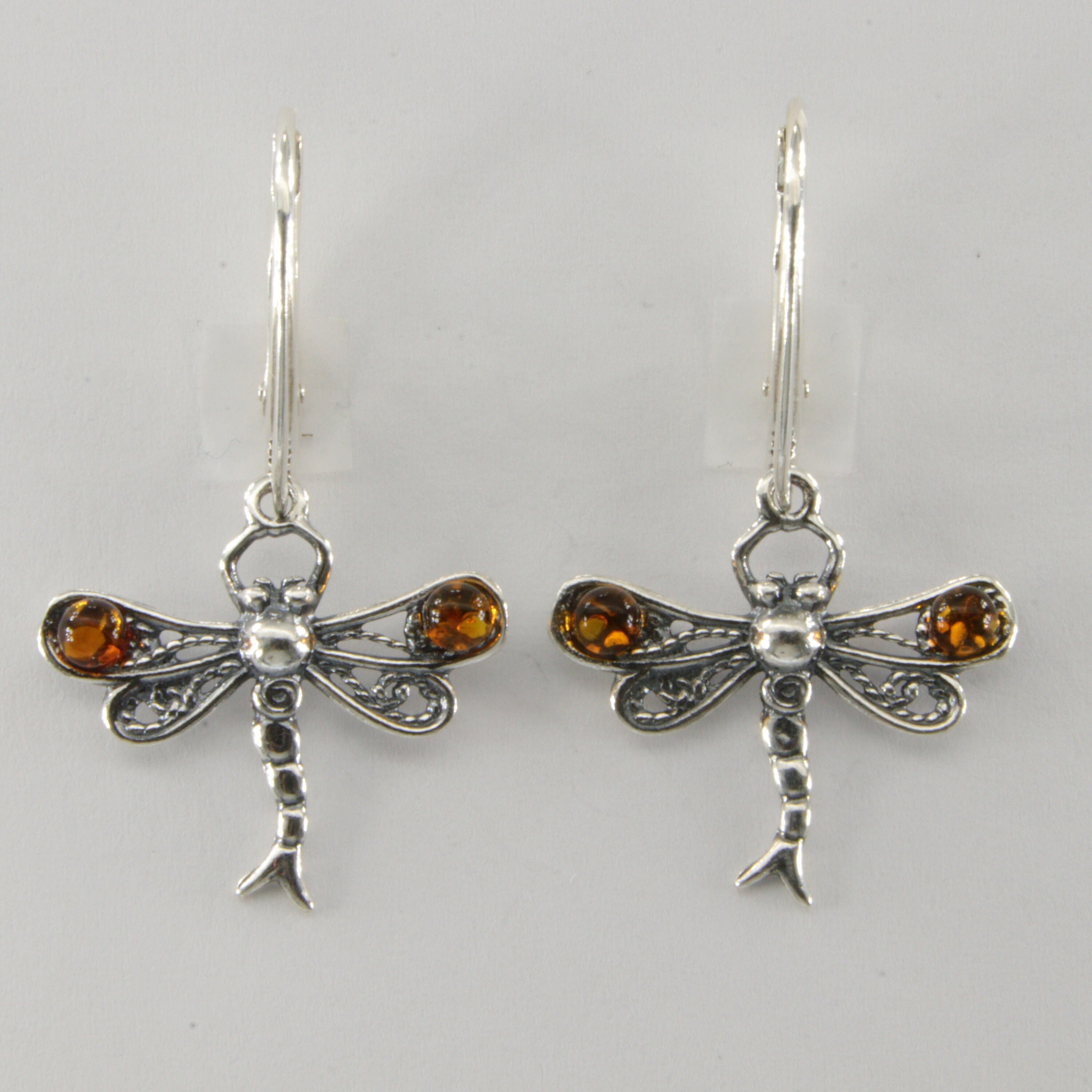 Orecchini A Libellula In Argento 925 Con Ambra Baltica Marrone E Gialla – Chiusura A Latchback, Ipoallergenici, Regalo In Elegante Scrigno