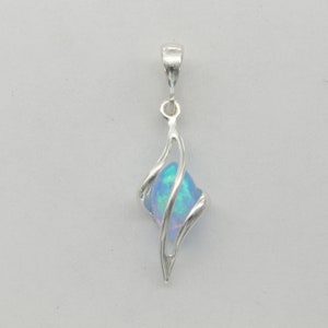 Blue Fire Opal Drop Pendant - 925 Sterling Silver