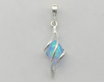 Blue Fire Opal Drop Pendant - 925 Sterling Silver