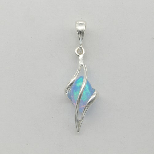 Blue Fire Opal Drop Pendant 925 Sterling Silver Etsy