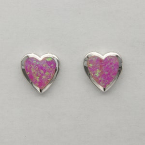 Pink FIRE OPAL Stud / Post Heart Earrings in 925 Sterling Silver