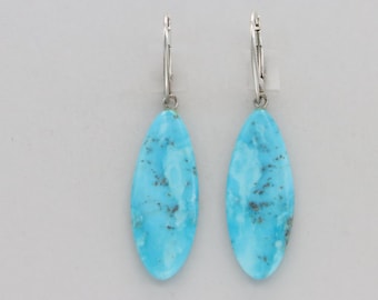 Natural Blue Oval TURQUOISE Drop / Dangle Leverback Earrings in 925 STERLING SILVER - Genuine Gemstone from Mexico - Lever back