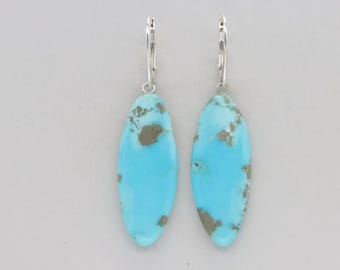 Natural Blue Oval TURQUOISE Dangle Leverback Earrings in 925 STERLING SILVER - Genuine Gemstone from Mexico - Lever back