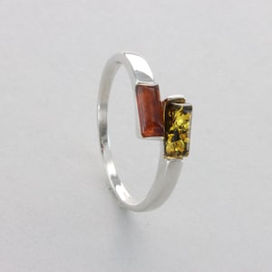 Square Rectangle Multi-Color BALTIC AMBER Ring in 925 Sterling Silver - Genuine and Natural Gemstone / fossilized Resin Poland - Ambar Ambre