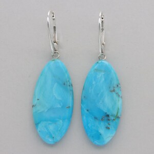 Natural Blue Oval TURQUOISE Dangle Post Earrings in 925 STERLING SILVER - Genuine Gemstone from Mexico