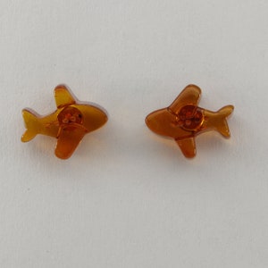 Genuine and Natural - Cognac / Brown - Plane / Airplane BALTIC AMBER - Post / Stud Earrings in 925 Sterling Silver - Poland