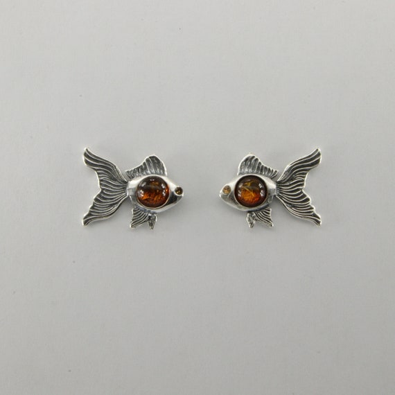 Sterling Silver Fish Studs - Resin Sterling Silver Fish Studs - Resin