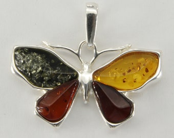 蝶の形状の 琥珀(バタースコッチ) ペンダントブロ―チ 蝶の形状の 琥珀(バタースコッチ) ペンダントブロ―チ silver925 バター