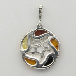 Multi-Color BALTIC AMBER Round Pendant 925 STERLING SILVER #3848 Natural Multi-Color BALTIC AMBER Round Pendant 925 STERLING SILVER #3848 Natural
