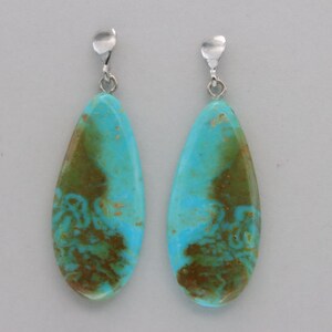 Natural Blue Oval TURQUOISE Dangle Post Earrings in 925 STERLING SILVER - Genuine Gemstone from Mexico