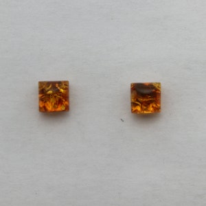 Genuine and Natural Brown / Cognac Post / Stud BALTIC AMBER Square / Rectangle Earrings in 925 Sterling Silver