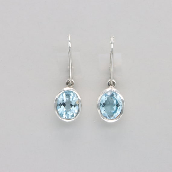 Orecchini pendenti ovali con chiusura a leva in cianite blu - Argento Sterling 925 - Chiusura a leva - Pietra preziosa naturale e autentica - Italia