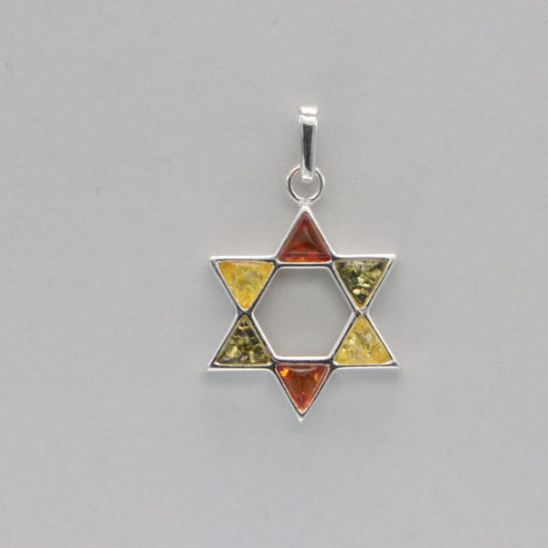 Colgante Estrella de David de ámbar báltico: Piedra preciosa de plata de ley