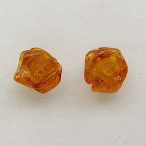 Genuine, Natural Cognac / Brown BALTIC AMBER Rose - Post / Stud Earrings - 925 Sterling Silver / Butterfly closing