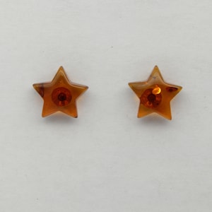 Genuine, Natural Cognac / Brown BALTIC AMBER Star - Post / Stud Earrings - 925 Sterling Silver / Butterfly closing