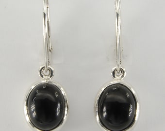Black Onyx Drop Earrings: 925 Sterling Silver Leverback Earrings
