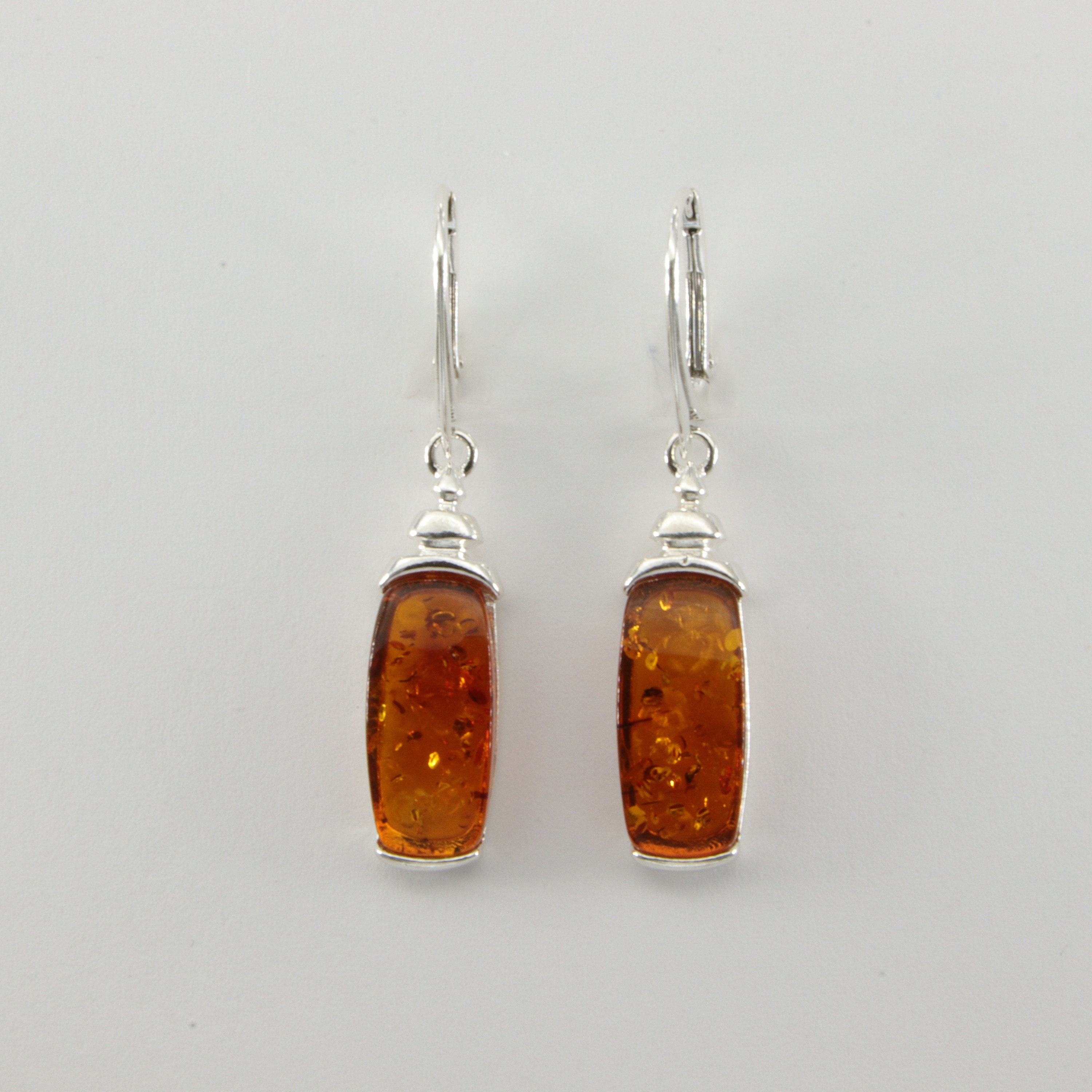 Orecchini rettangolari molto grandi in ambra naturale di colore cognac chiaro, in argento/bellissimi orecchini a goccia in resina di ambra autentica arancione da donna - Italia