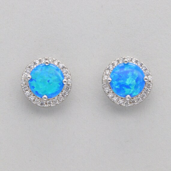 Sterling Silver Created Opal Oval And CZ Dangle Post Earrings Sterling Silver Created Opal Oval And CZ Dangle Post Earrings