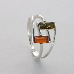 Square / Rectangle Multi-Color BALTIC AMBER Ring in 925 Sterling Silver - Genuine Natural Gemstone / fossilized Resin Poland - Ambar / Ambre