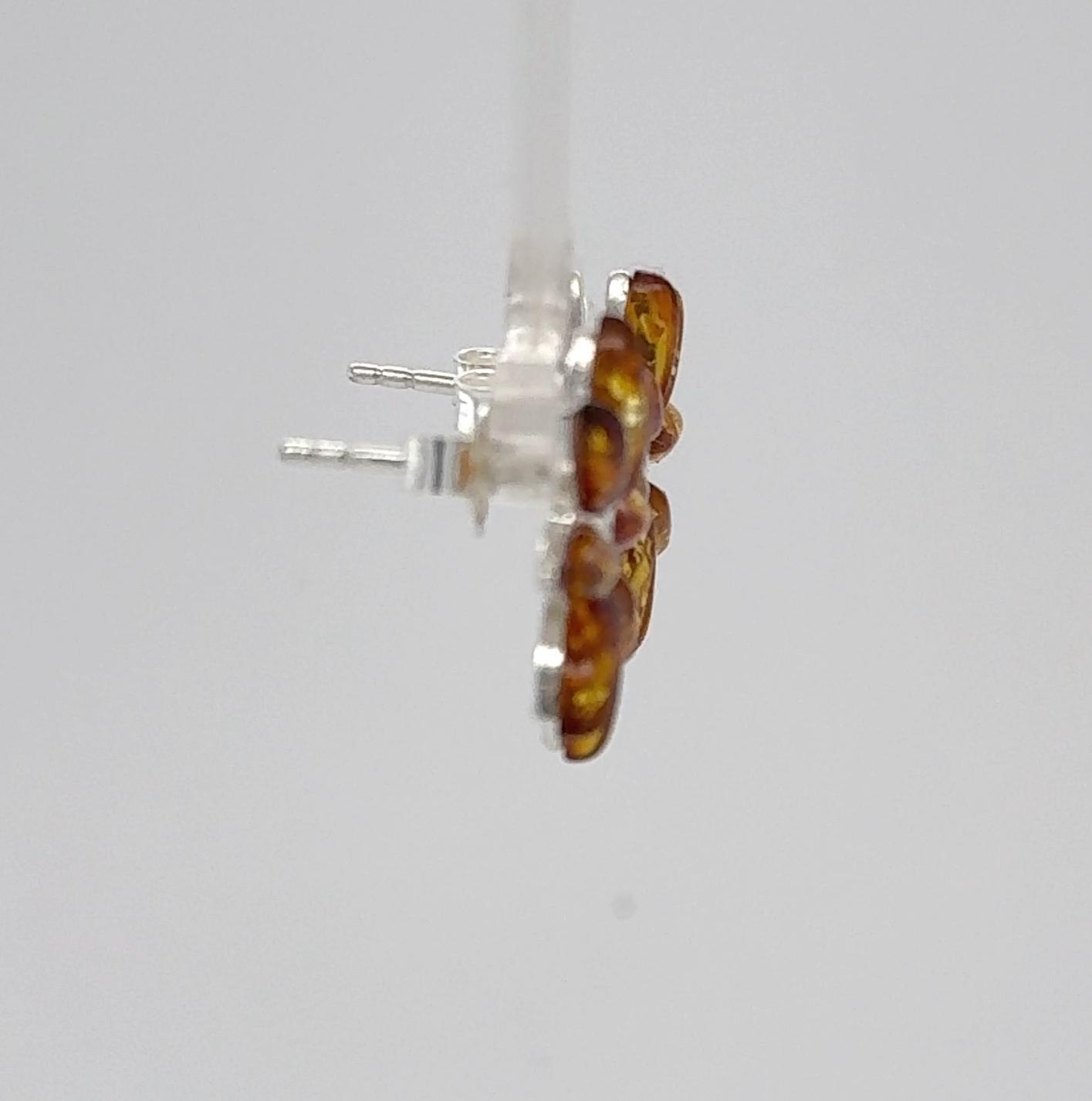 Orecchini In Ambra Baltica E Argento 925 – Fiore A Sfera, Colore Cognac - 3