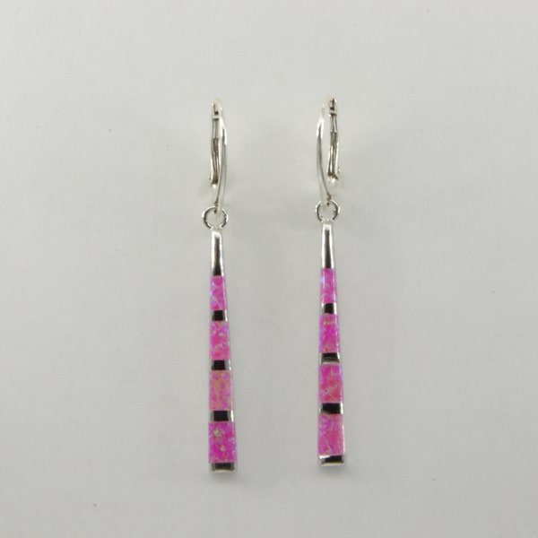 Pink - Square / Rectangle - FIRE OPAL - Leverback - Drop / Dangle Earrings  in 925 Sterling Silver / Lever back
