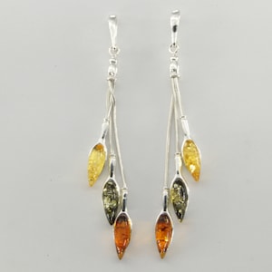 Genuine and Natural - Multi-Color - Chandelier - Oval - BALTIC AMBER - Post - Earrings in 925 Sterling Silver - Poland - Multicolor