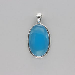 Large Oval Blue CHALCEDONY Pendant in 925 STERLING SILVER - Charm - Genuine and Natural Gemstone