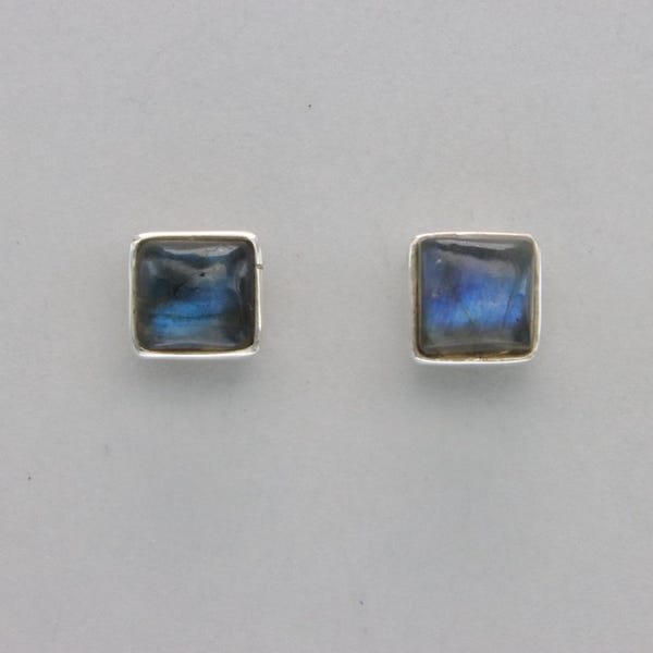 Rectangle / Square LABRADORITE Stud / Post Earrings 925 STERLING SILVER - Genuine and Natural Gemstone