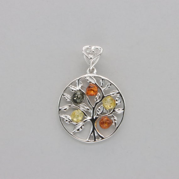 Tree of Life Pendant w/Cognac Amber Round Stones Tree of Life Pendant w/Cognac Amber Round Stones