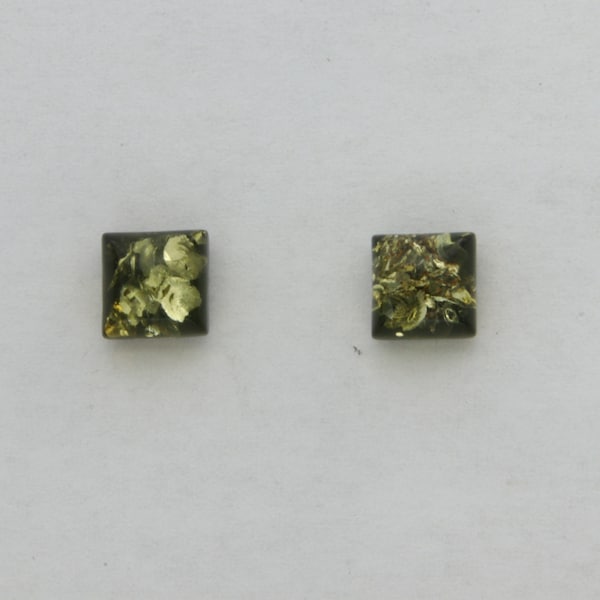 Genuine and Natural Green Post / Stud BALTIC AMBER 6mm Square / Rectangle Earrings in 925 Sterling Silver