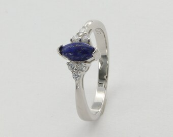 Genuine and Natural - Blue Lapis Lazuli Ring in 925 STERLING SILVER with 6 Cubic Zirconia / CZ - Rhodium finished