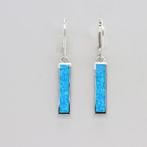 Blue Fire Opal 925 Sterling Silver Dangle Earrings - Square / Rectangle