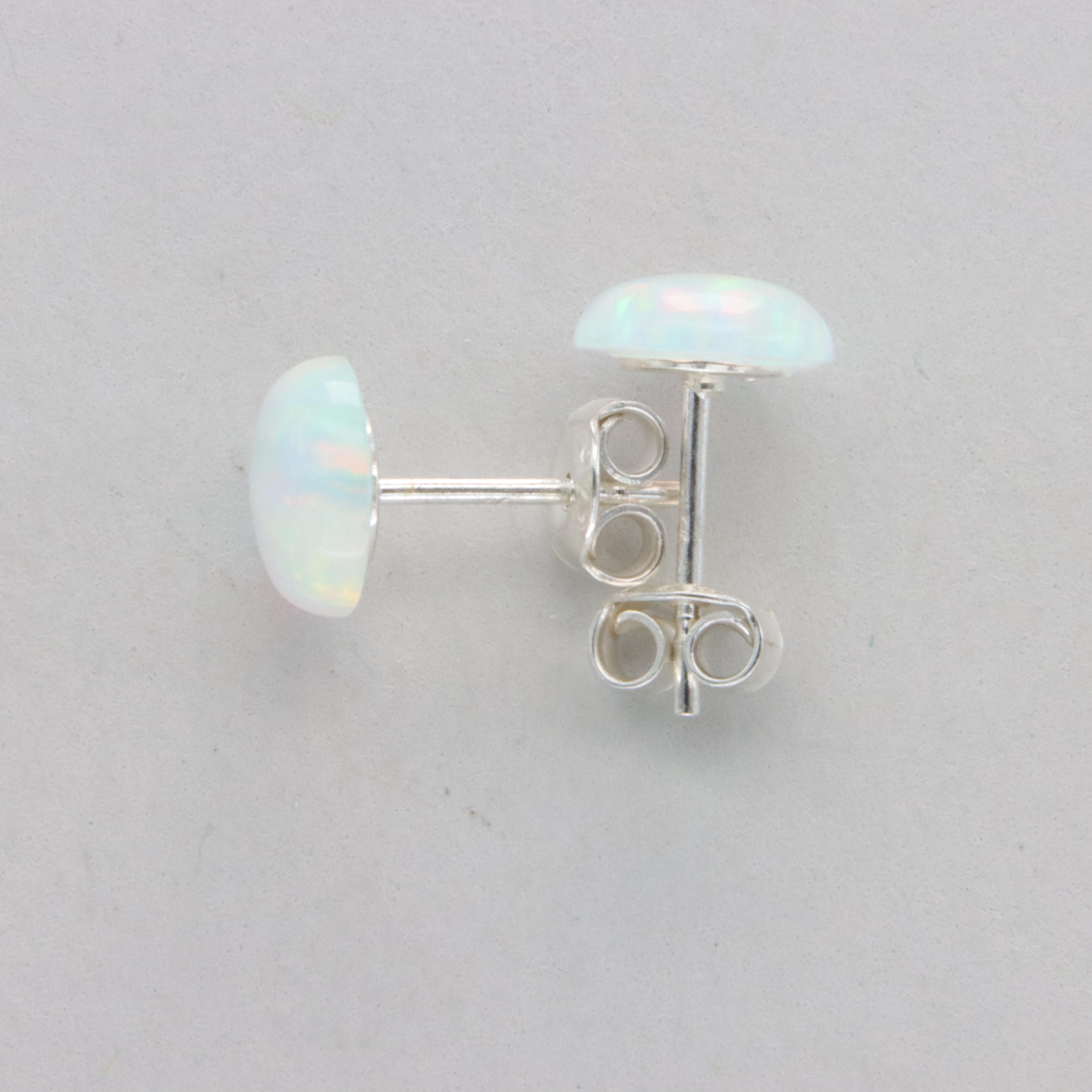 White - Round / Circle - FIRE OPAL - 7mm Stud / Post - Earrings in 925 Sterling Silver