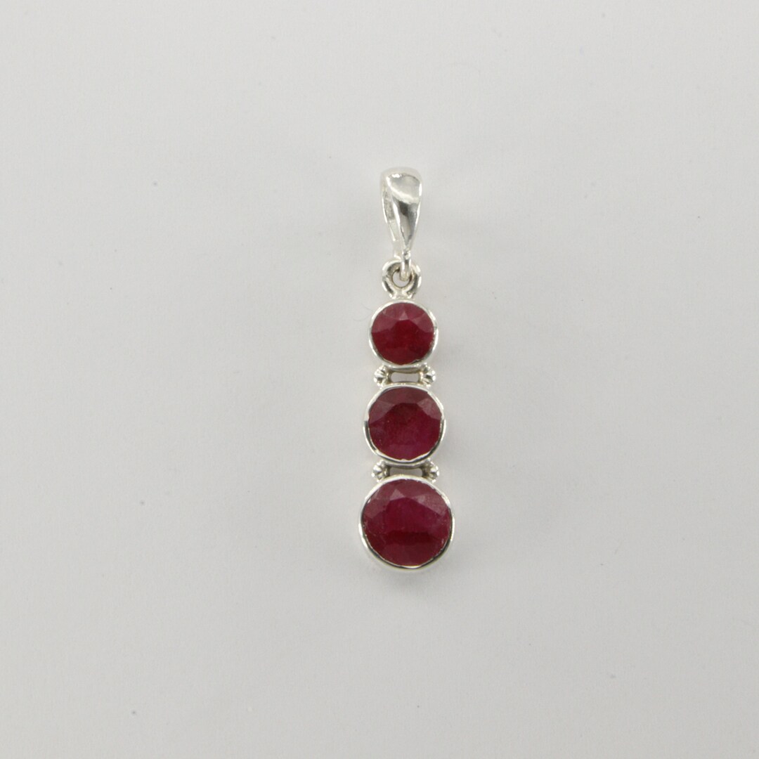 Triple Red Ruby Dangle Pendant Pendant - 925 Sterling Silver - Natural ...
