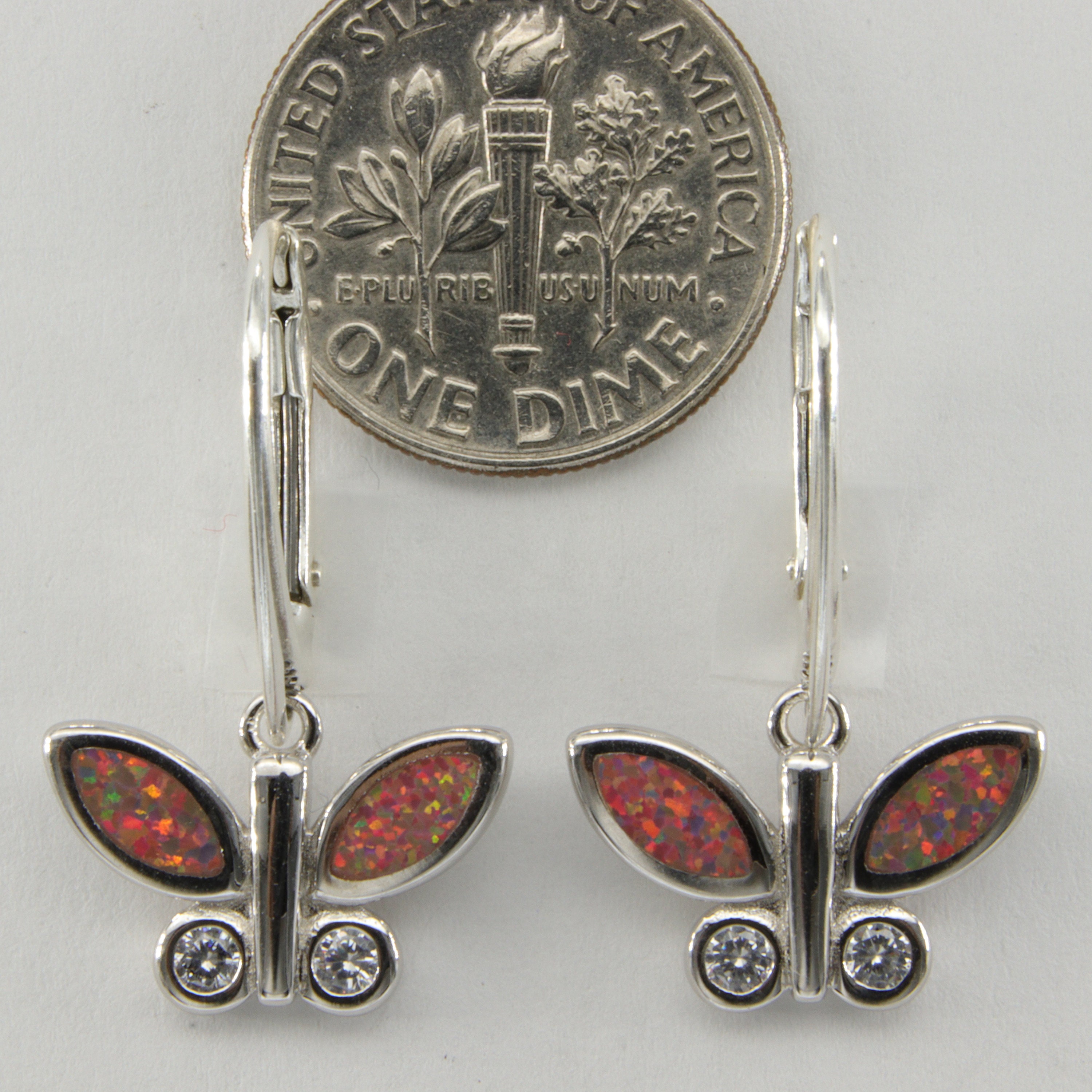 Boucles D'oreilles Papillon En Argent Avec Opaline De Feu - Bijou Français Neuf