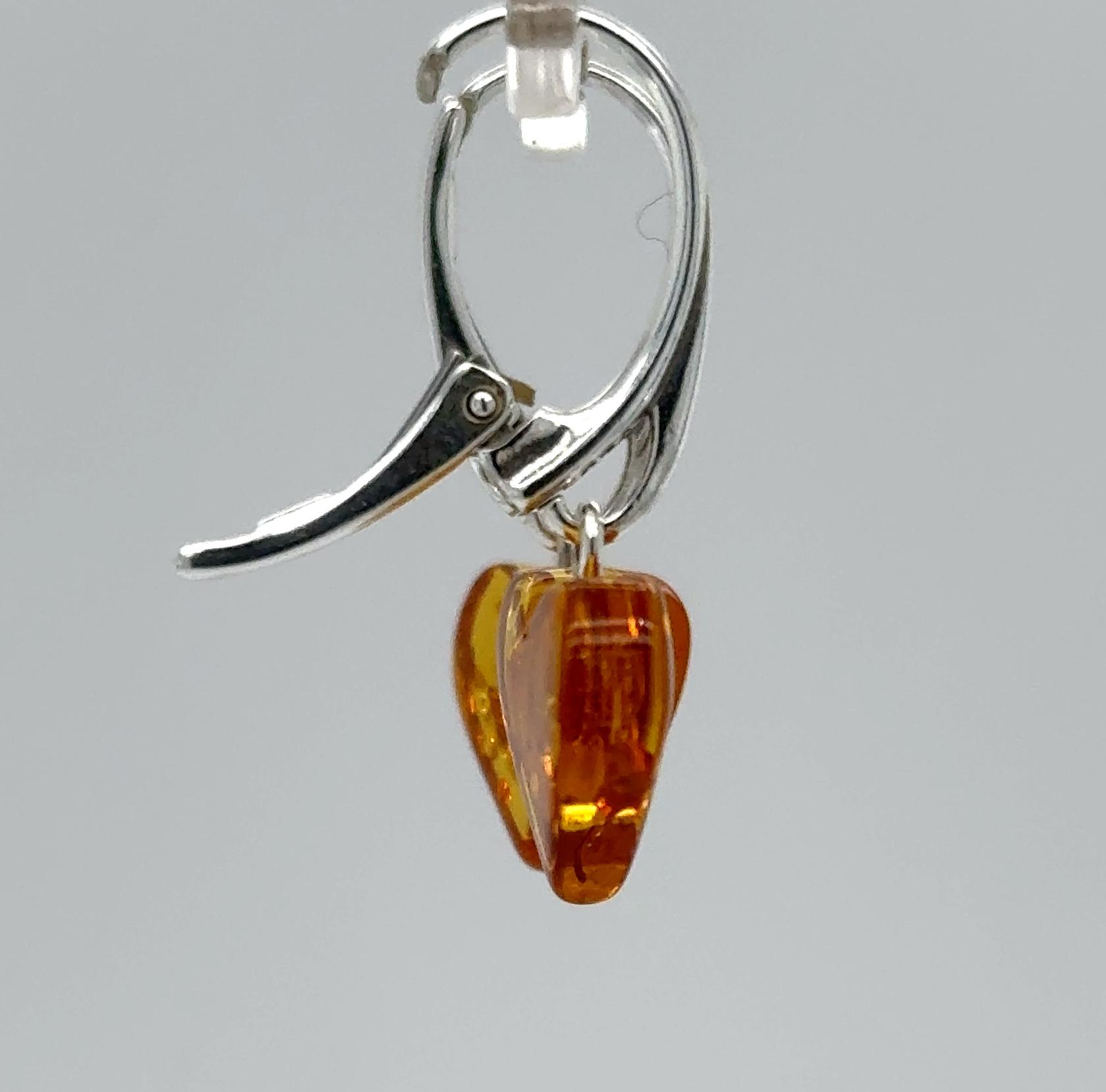 Orecchini Cuore In Ambra Baltica Cognac E Giallo - Argento 925