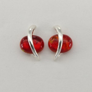 Red - FIRE OPAL - Stud / Post - Earrings in 925 Sterling Silver
