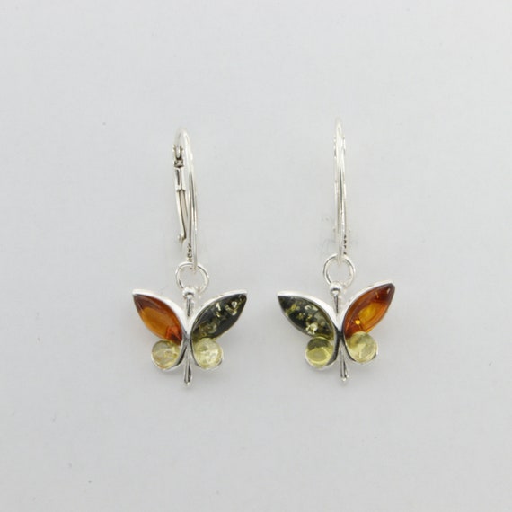 Natural Tri Color Amber Drop Earrings Natural Tri Color Amber Drop Earrings
