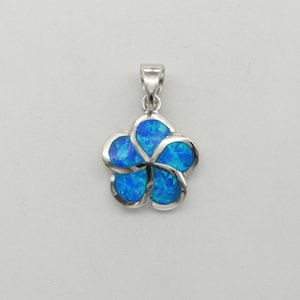 Blue Fire Opal Flower Pendant - 925 Sterling Silver