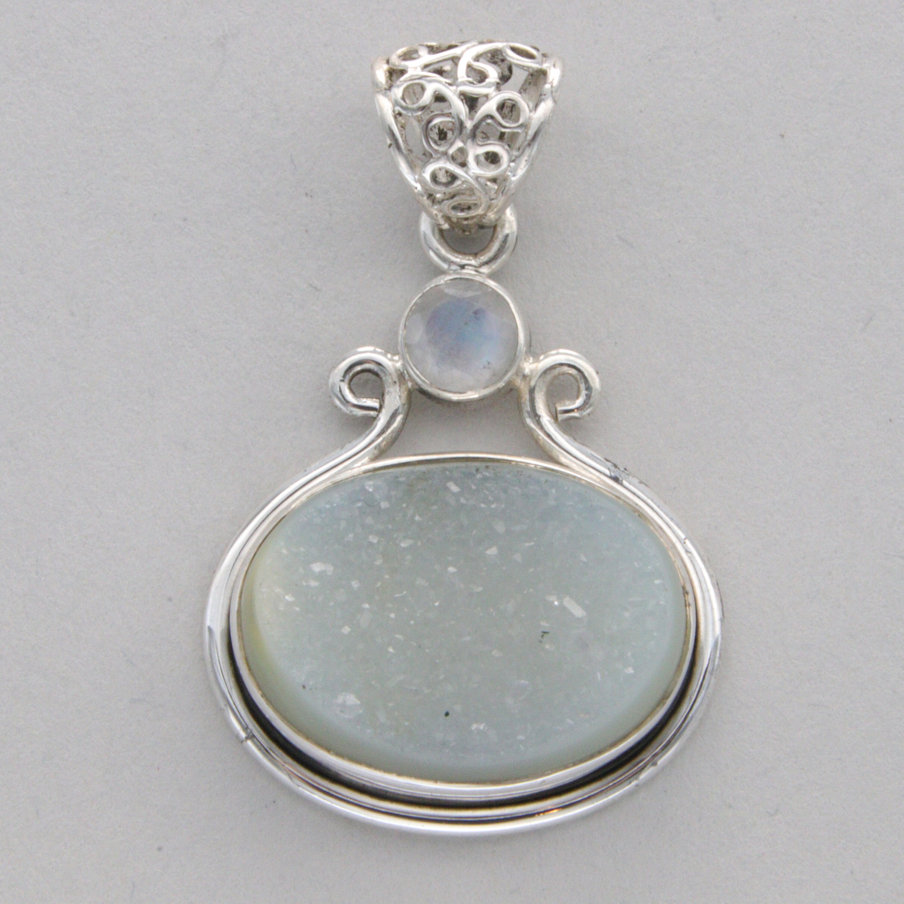 White Oval Druzy / Druse / Drusy Quartz Teardrop Pendant