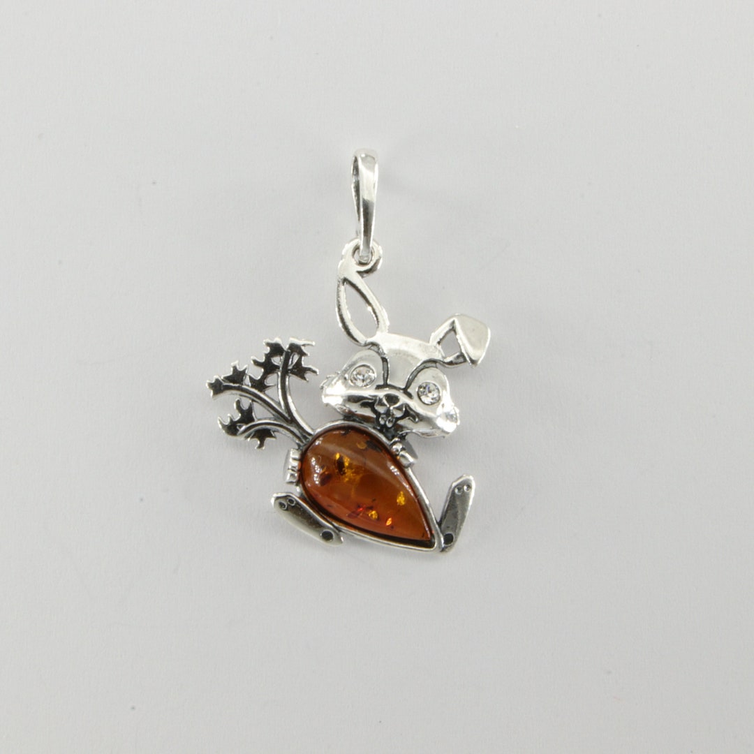 Cognac / Brown BALTIC AMBER Easter Bunny / Rabbit With Carrot Pendant ...