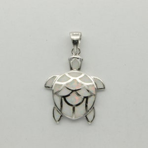 White FIRE OPAL Turtle / Tortoise Pendant - 925 Sterling Silver with a Rhodium finish