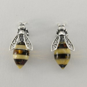 Multi-Color - BALTIC AMBER - Bumble Bee - Post Earrings in 925 Sterling Silver - Poland - Multicolor