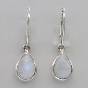 Drop / Pear Rainbow MOONSTONE Dangle Teardrop Leverback Earrings in 925 STERLING SILVER - Genuine and Natural Gemstone