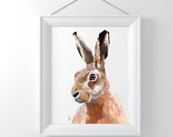 Geometric Hare Print - Mahala Creations - Animal Print - Hare Print - Rabbit Print - Southsea Artist