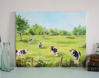 Lovely original painting of a south of France landscape with its cows