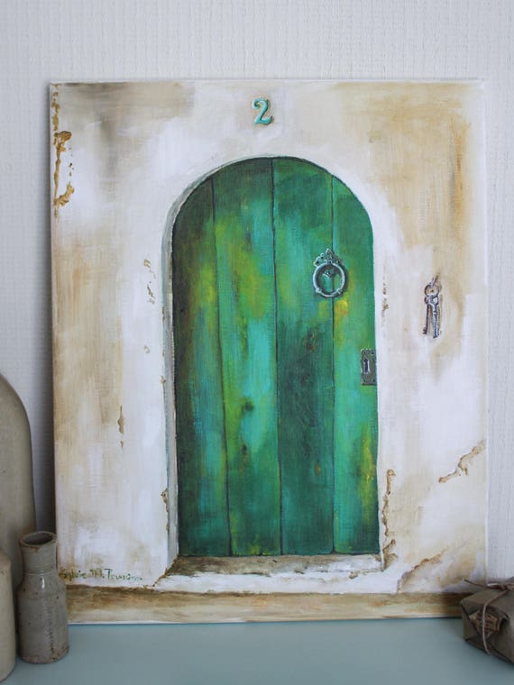 Painting Of A Weathered Green Door In Trompe L Oeil Effect Etsy