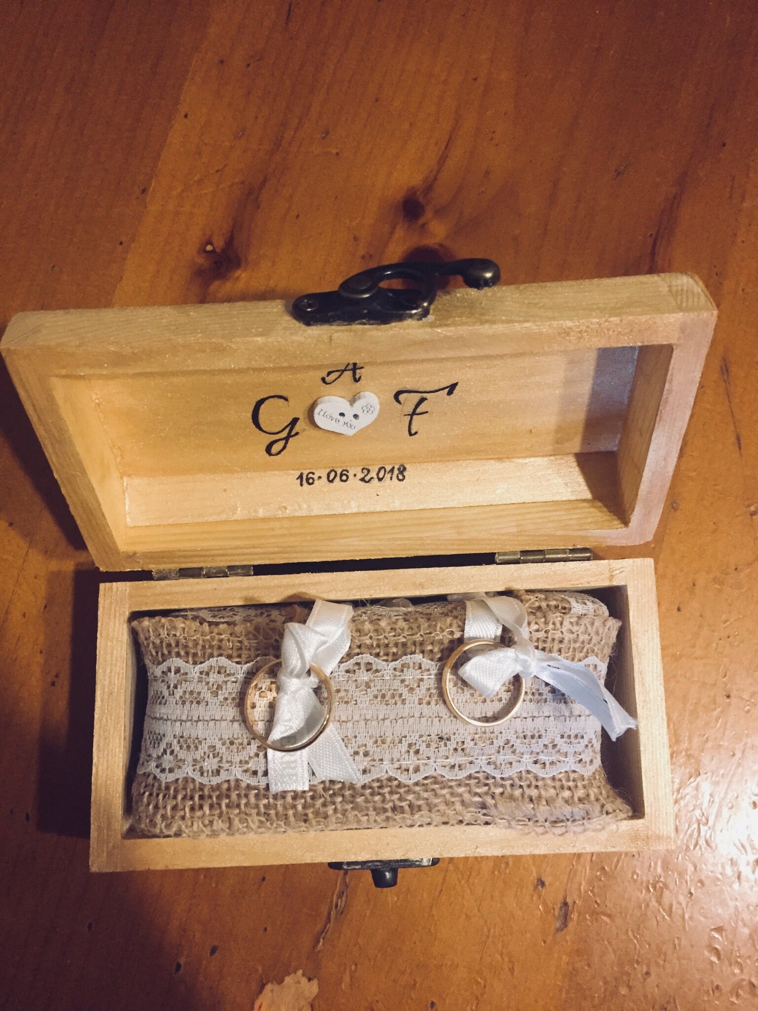 Personalized Wooden Wedding Ring Holder 14 7 Cm Etsy