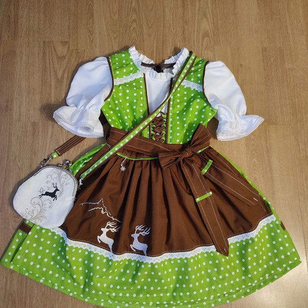 Kinderdirndl gr 104 mit +ohne Tasche (kleines Rehlein(  Alter ca . 3-4Jahre)