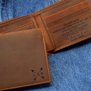 Gift for son, Personalized leather Wallet, mens wallet , Genuine Leather, Bifold Mens Wallet, gifts for him, gifts for son, Mom to son gift